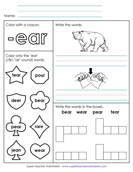 Worksheets - Worksheet 1 (-ear Words) (Printable PDF Worksheet)