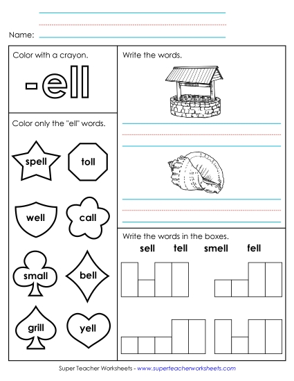 Worksheets - Worksheet 1 (-ell Words) (Printable PDF Worksheet)