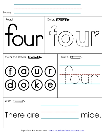 Worksheet 1: Four (Printable PDF Worksheet)