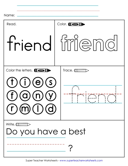 Worksheet 1: Friend (Printable PDF Worksheet)