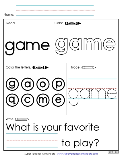 Worksheet 1: Game (Printable PDF Worksheet)