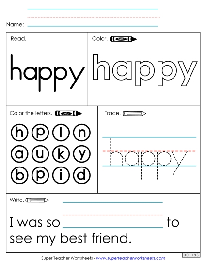 Worksheet 1: Happy (Printable PDF Worksheet)