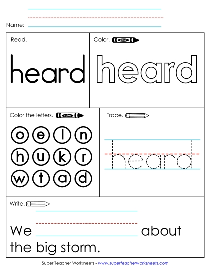 Worksheet 1: Heard (Printable PDF Worksheet)