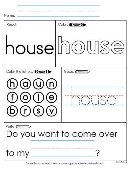 Worksheet 1: House (Printable PDF Worksheet)