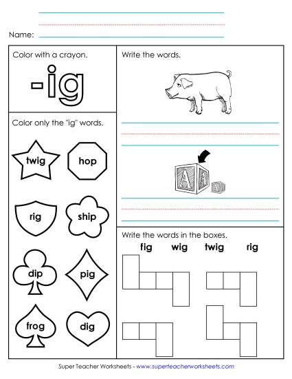 Worksheets - Worksheet 1 (-ig Words) (Printable PDF Worksheet)