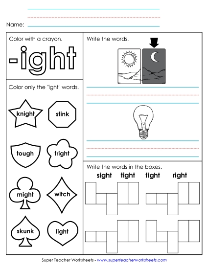 Worksheets - Worksheet 1 (-ight Words) (Printable PDF Worksheet)