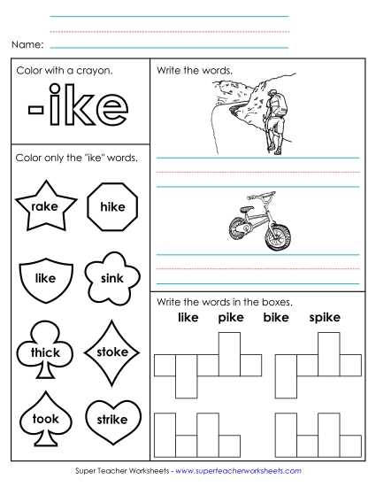 Worksheets - Worksheet 1 (-ike Words) (Printable PDF Worksheet)