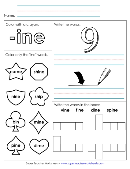 Worksheets - Worksheet 1 (-ine Words) (Printable PDF Worksheet)