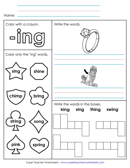 Worksheets - Worksheet 1 (-ing Words) (Printable PDF Worksheet)
