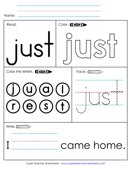 Worksheet 1: Just (Printable PDF Worksheet)