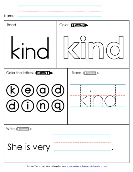 Worksheet 1: Kind (Printable PDF Worksheet)