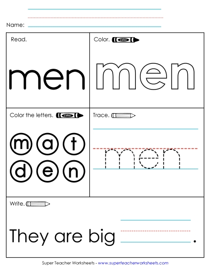 Worksheet 1: Men (Printable PDF Worksheet)