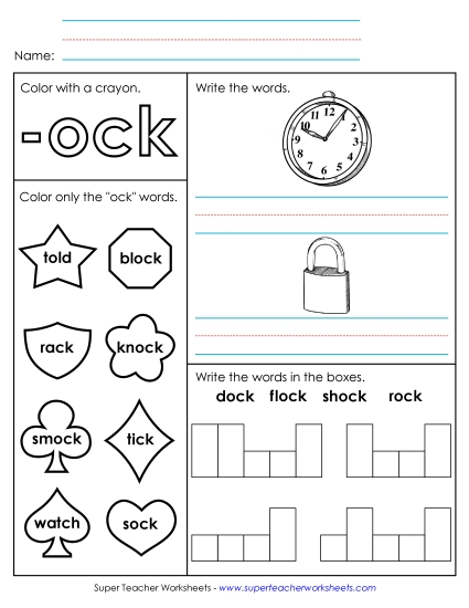 Worksheets - Worksheet 1 (-ock Words) (Printable PDF Worksheet)