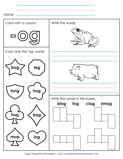 Worksheets - Worksheet 1 (-og Words) (Printable PDF Worksheet)