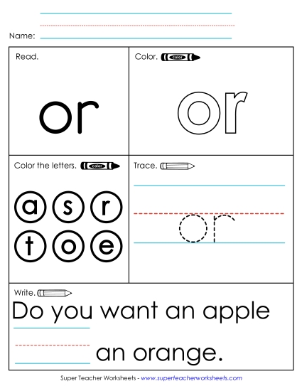 Worksheet 1: Or (Printable PDF Worksheet)