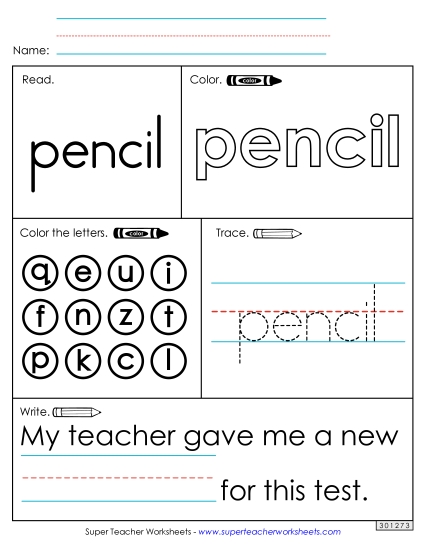 Worksheet 1: Pencil (Printable PDF Worksheet)