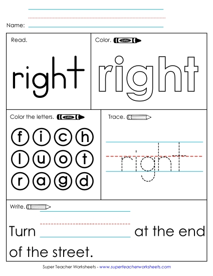 Worksheet 1: Right (Printable PDF Worksheet)