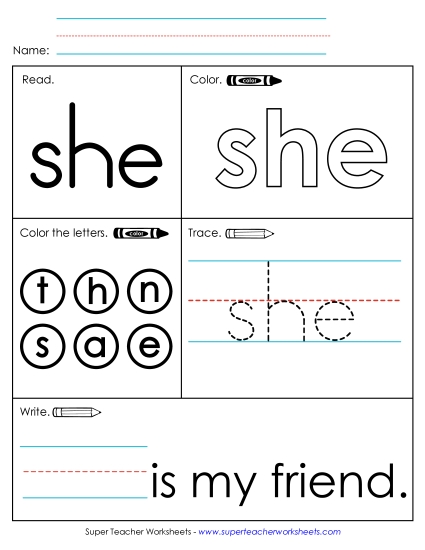 Worksheet 1: She (Printable PDF Worksheet)