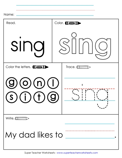 Worksheet 1: Sing (Printable PDF Worksheet)