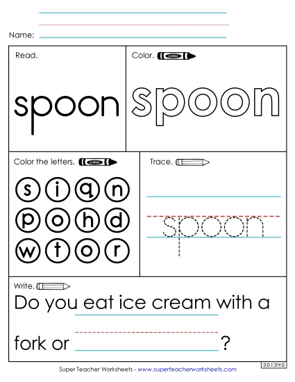 Worksheet 1: Spoon (Printable PDF Worksheet)