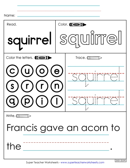 Worksheet 1: Squirrel (Printable PDF Worksheet)
