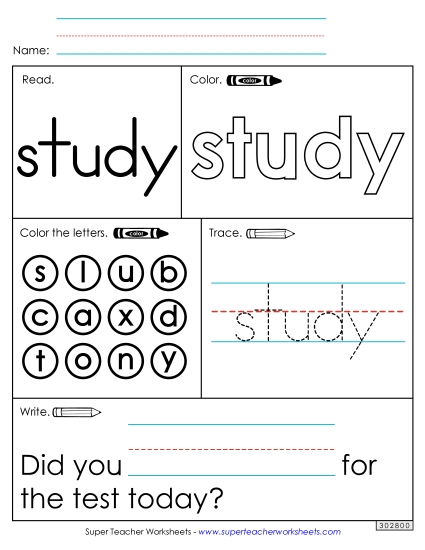 Worksheet 1: Study (Printable PDF Worksheet)