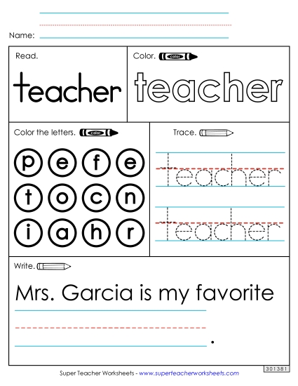 Worksheet 1: Teacher (Printable PDF Worksheet)