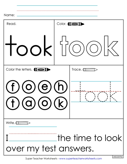 Worksheet 1: Took (Printable PDF Worksheet)
