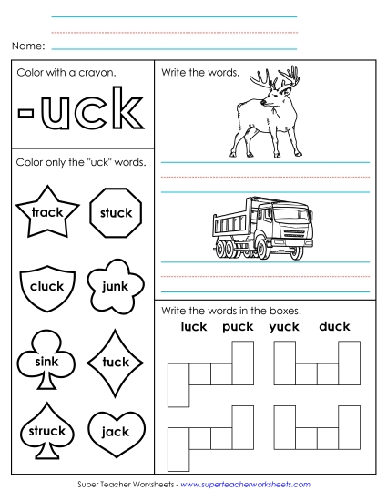 Worksheets - Worksheet 1 (-uck Words) (Printable PDF Worksheet)