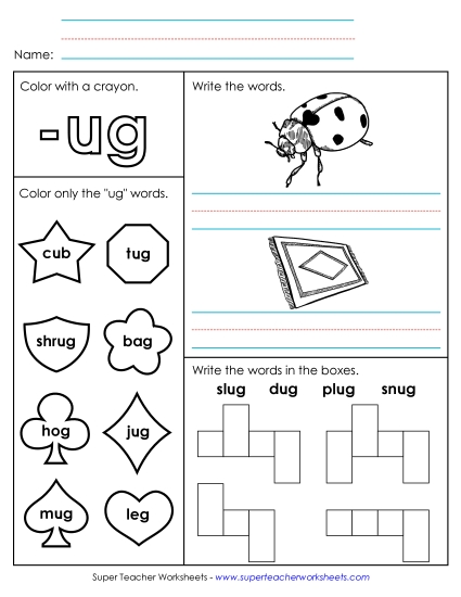 Worksheets - Worksheet 1 (-ug Words) (Printable PDF Worksheet)