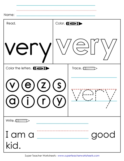 Worksheet 1: Very (Printable PDF Worksheet)