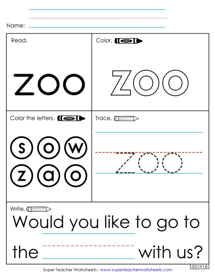 Worksheet 1: Zoo (Printable PDF Worksheet)