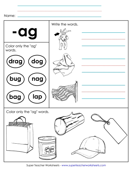 Worksheets - Worksheet 2 (-ag Words) (Printable PDF Worksheet)