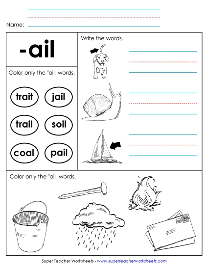 Worksheets - Worksheet 2 (-ail Words) (Printable PDF Worksheet)