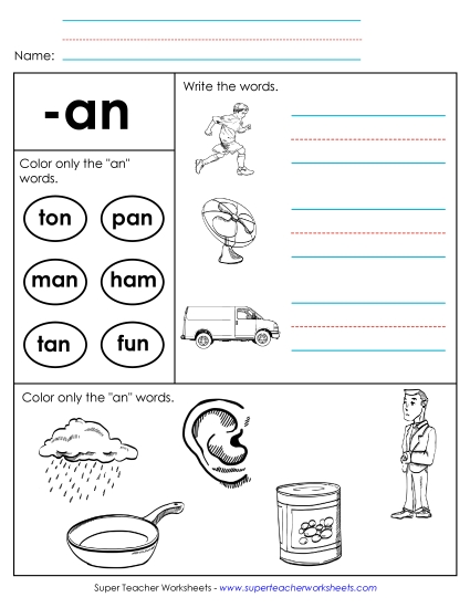 Worksheets - Worksheet 2 (-an Words) (Printable PDF Worksheet)