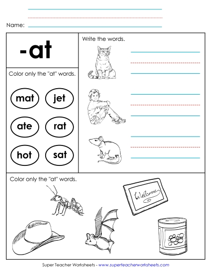 Worksheets - Worksheet 2 (-at Words) (Printable PDF Worksheet)