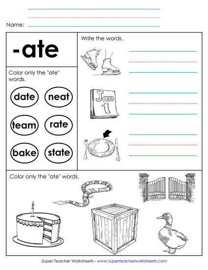 Worksheets - Worksheet 2 (-ate Words) (Printable PDF Worksheet)