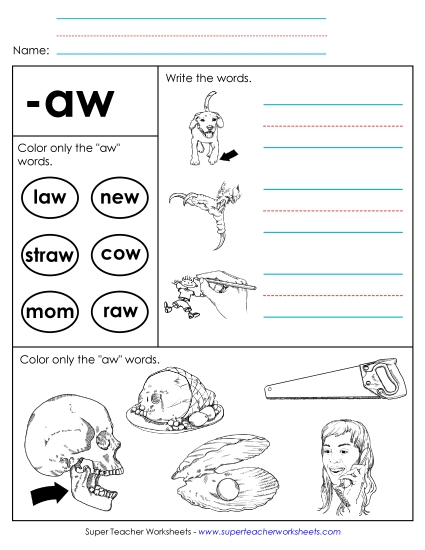 Worksheets - Worksheet 2 (-aw Words) (Printable PDF Worksheet)