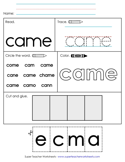 Worksheet 2: Came (Printable PDF Worksheet)