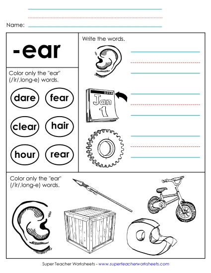 Worksheets - Worksheet 2 (-ear Words) (Printable PDF Worksheet)