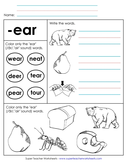 Worksheets - Worksheet 2 (-ear Words) (Printable PDF Worksheet)