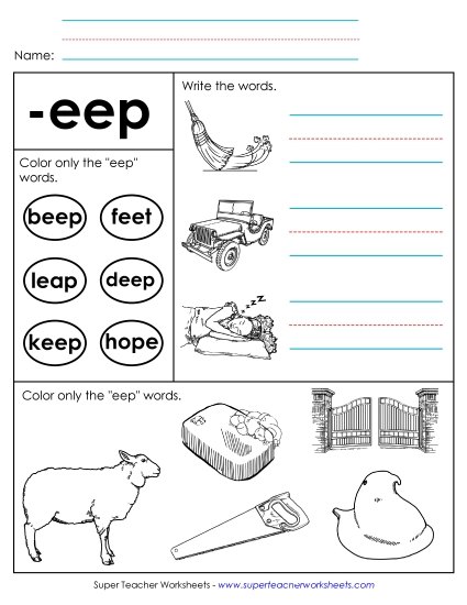 Worksheets - Worksheet 2 (-eep Words) (Printable PDF Worksheet)