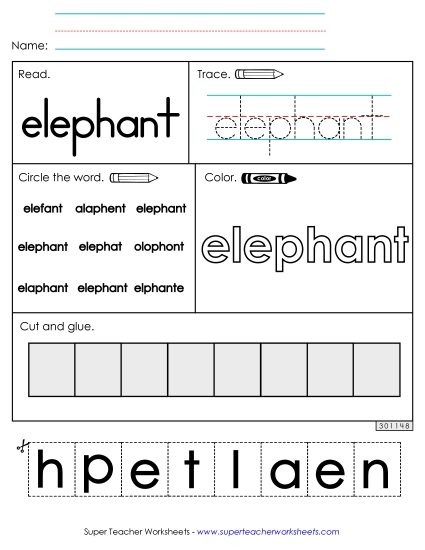 Worksheet 2: Elephant (Printable PDF Worksheet)