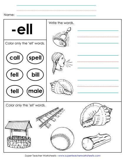 Worksheets - Worksheet 2 (-ell Words) (Printable PDF Worksheet)