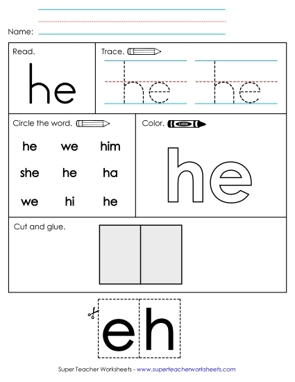 Worksheet 2: He (Printable PDF Worksheet)