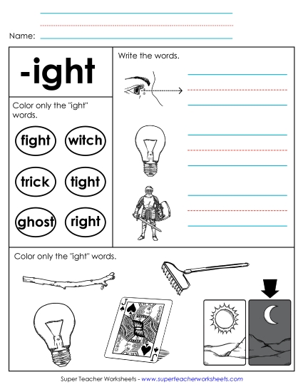Worksheets - Worksheet 2 (-ight Words) (Printable PDF Worksheet)