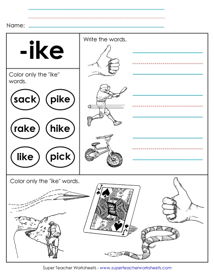 Worksheets - Worksheet 2 (-ike Words) (Printable PDF Worksheet)