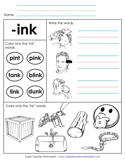 Worksheets - Worksheet 2 (-ink Words) (Printable PDF Worksheet)