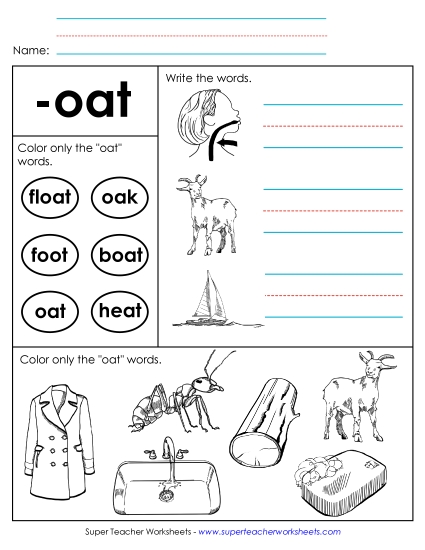 Worksheets - Worksheet 2 (-oat Words) (Printable PDF Worksheet)