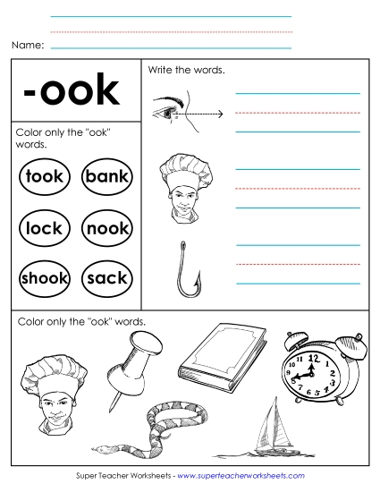 Worksheets - Worksheet 2 (-ook Words) (Printable PDF Worksheet)